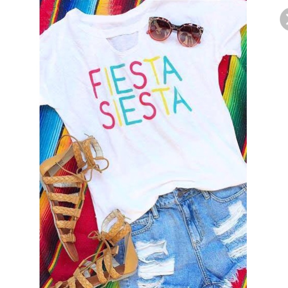 “Fiesta Siesta” white graphic tee